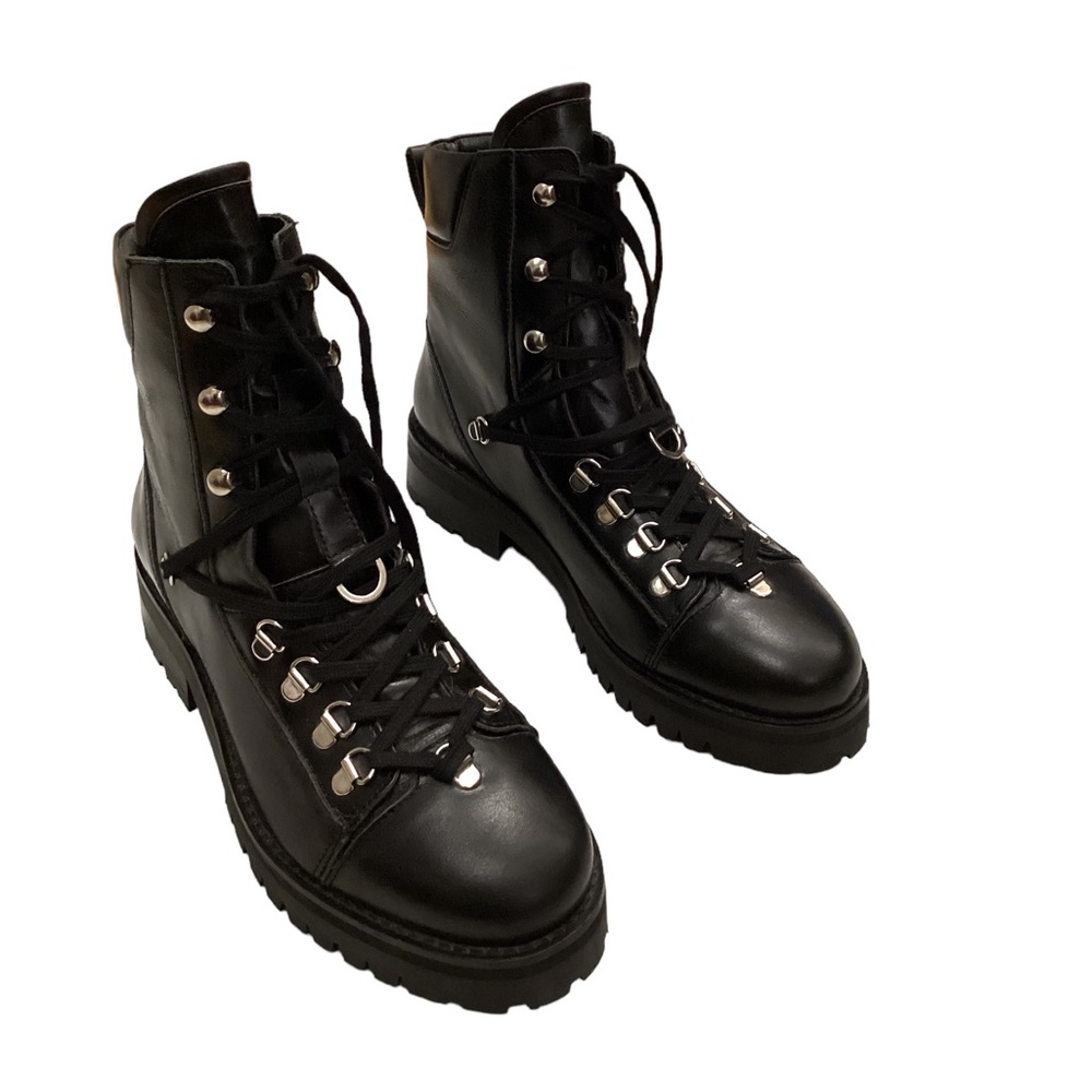 NWT All Saints Franka Leather Hiking Combat Boots in Black Size 9 - Picture 8 of 16